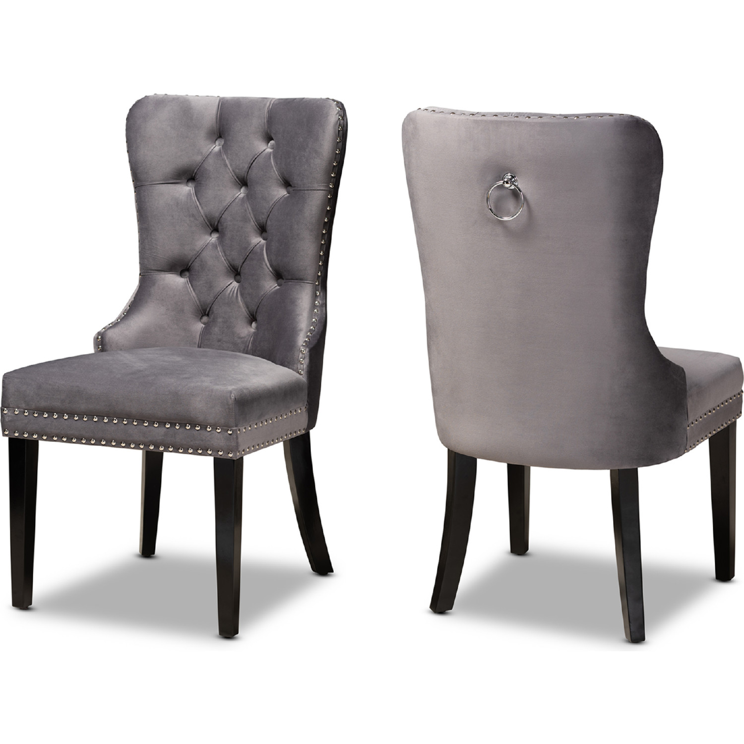 Remy Dining Chair in Tufted Gray Velvet Espresso Set of 2 by