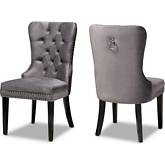 Remy Dining Chair in Tufted Gray Velvet & Espresso (Set of 2)