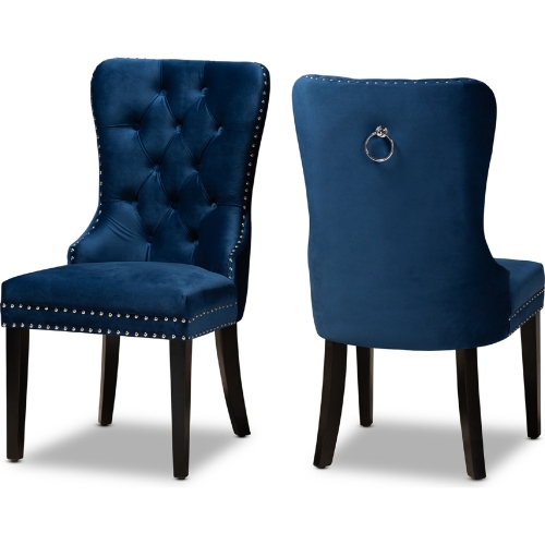 Remy Dining Chair in Tufted Navy Blue Velvet & Espresso (Set of 2)