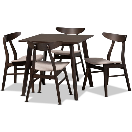 Britte 5 Piece Dining Set in Beige Fabric & Dark Oak Brown