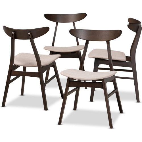 Britte Dining Chair in Beige Fabric & Dark Oak Brown (Set of 4)