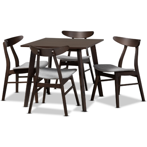 Britte 5 Piece Dining Set in Light Gray Fabric & Dark Oak Brown