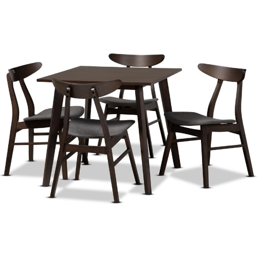 Britte 5 Piece Dining Set in Dark Gray Fabric & Dark Oak Brown