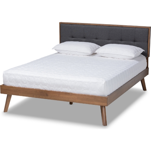 Alke King Platform Bed in Dark Gray Fabric & Walnut Finish Wood