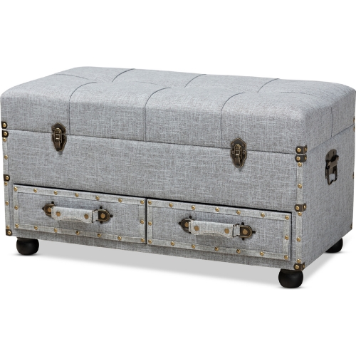 Flynn 2 Drawer Storage Trunk Ottoman in Gray Fabric