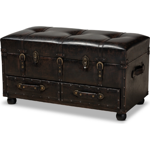 Callum Storage Ottoman in Distressed Dark Brown Leatherette