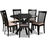 Lore 7 Piece Dining Set in Sand Fabric & Dark Wood