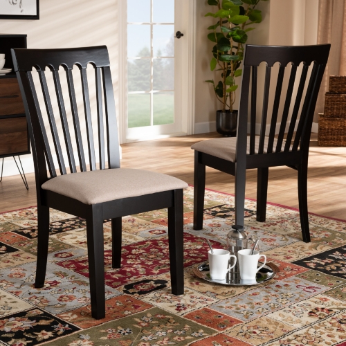 Minette Dining Chair in Sand Fabric & Espresso (Set of 2)