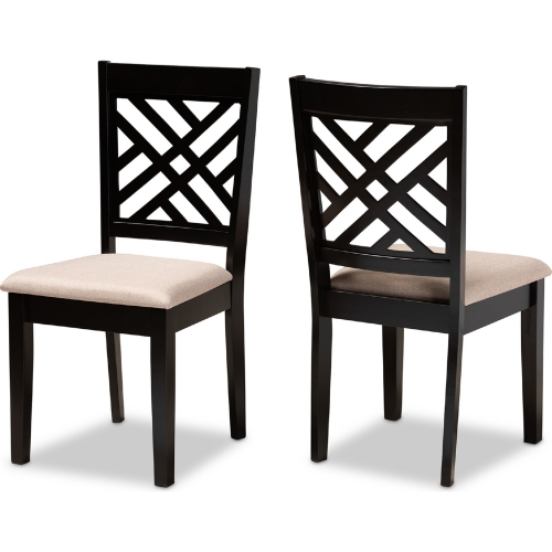 Caron Dining Chair in Sand Fabric & Espresso Brown (Set of 2)