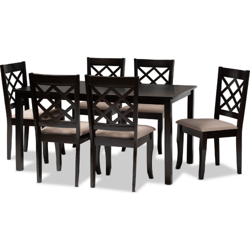 Verner 7 Piece Dining Set in Sand Fabric & Dark Wood