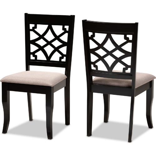 Mael Dining Chair in Sand Fabric & Espresso Wood (Set of 2)