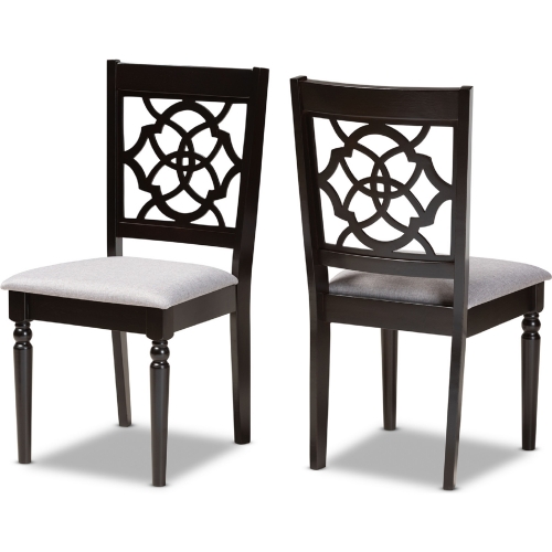 Renaud Dining Chair in Gray Fabric & Dark Wood (Set of 2)