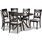 Jessie 7 Piece Dining Set in Gray Fabric & Dark Wood