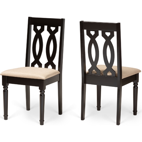 Cherese Dining Chair in Sand Fabric & Dark Brown Wood (Set of 2)