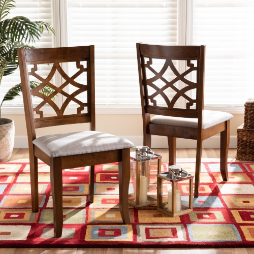 Mael Dining Chair in Gray Fabric & Walnut Finish (Set of 2)