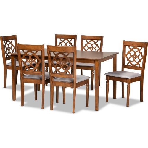 Renaud 7 Piece Dining Set in Gray Fabric & Walnut Finish Wood