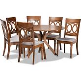 Jessie 7 Piece Dining Set in Gray Fabric & Walnut Wood