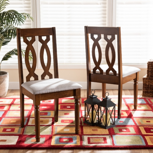 Cherese Dining Chair in Gray Fabric & Walnut Finish (Set of 2)