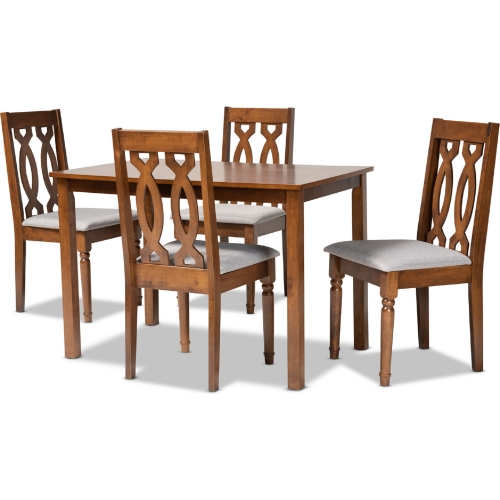 Cherese 5 Piece Wood Dining Set in Gray Fabric & Walnut Finish