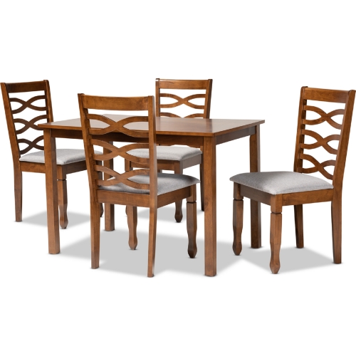 Lanier 5 Piece Dining Set in Gray Fabric & Walnut Finish