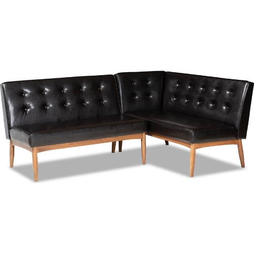 Arvid 2 Piece Dining Nook Banquette Set in Brown Leatherette & Walnut Finish