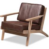 Sigrid Accent Chair in Brown Leatherette Fabric & Oak Finish