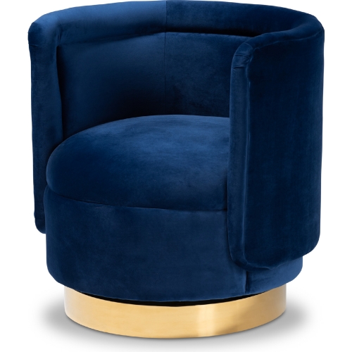 Saffi Swivel Accent Chair in Royal Blue Velvet & Gold Metal