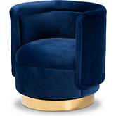 Saffi Swivel Accent Chair in Royal Blue Velvet & Gold Metal