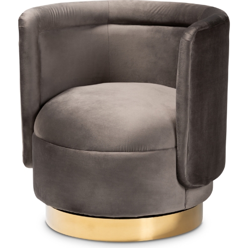 Saffi Swivel Accent Chair in Gray Velvet & Gold Metal