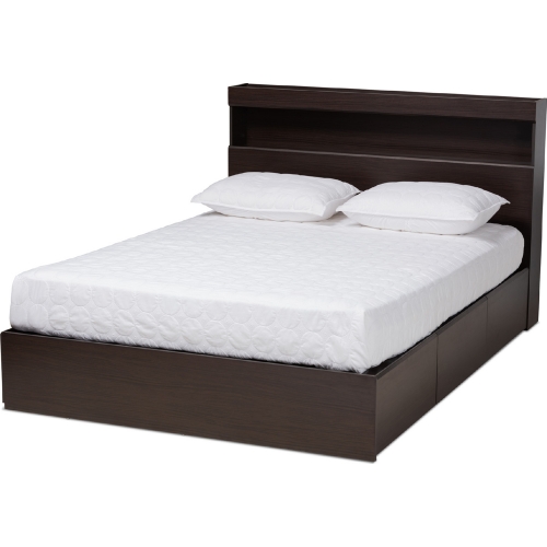 Blaine Queen Platform Storage Bed in Dark Brown Wood