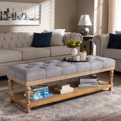 Linda Ottoman in Gray Linen & Gray Wash Wood