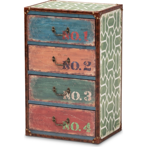 Amandine 4 Drawer Chest in Weathered Multicolor Finish Wood