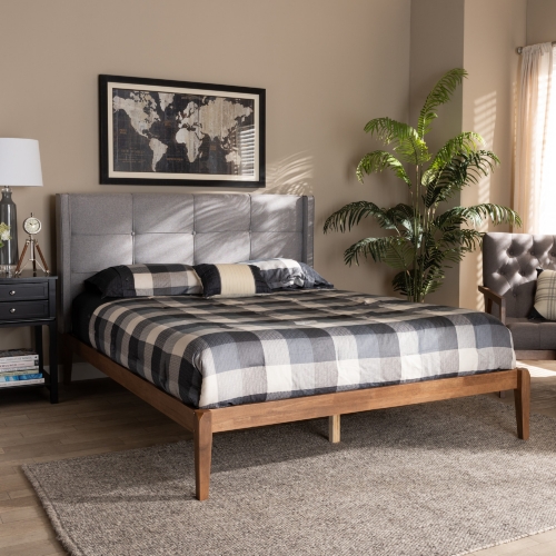 Edmond Full Platform Bed in Gray Fabric & Ash Walnut