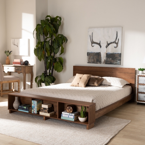 Regina King Platform Storage Bed & Shelves in Ash Walnut Finish