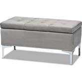 Mabel Storage Ottoman in Gray Velvet & Silver Metal