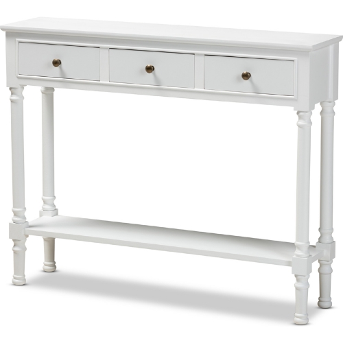 Calvin 3 Drawer Console Table in White Wood