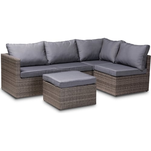 Pamela Outdoor Sectional Sofa Set in Gray Fabric & Rattan