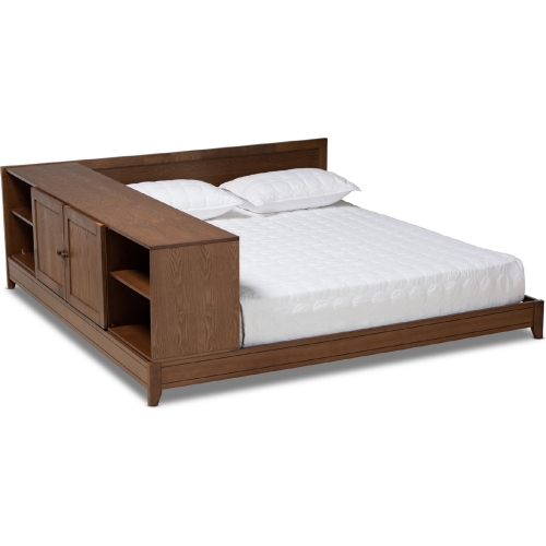 Kaori Queen Platform Storage Bed in Walnut Finish Wood