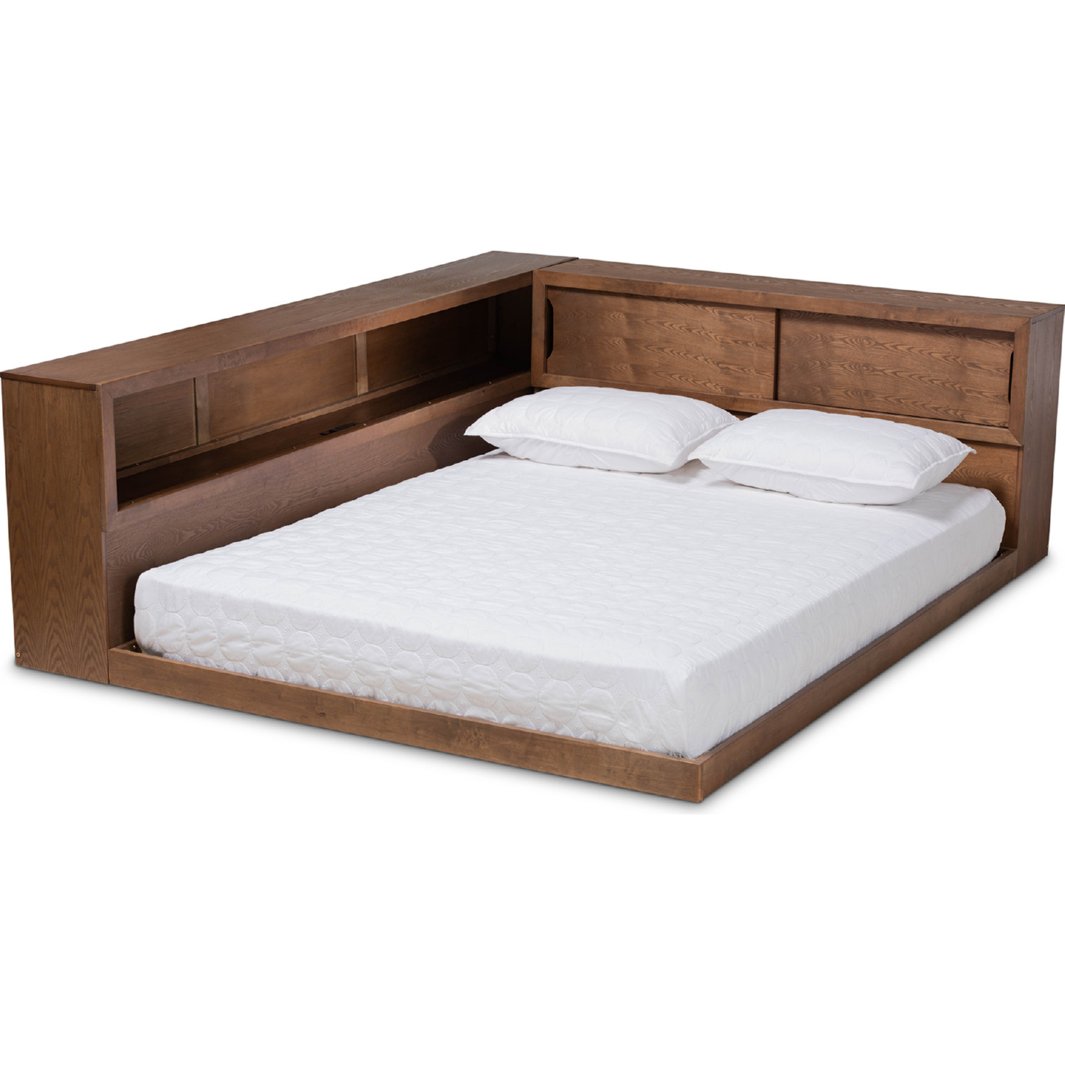 Baxton MG0031 Walnut Queen Erie Queen Platform Storage Bed w