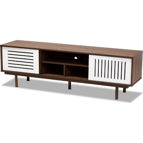 Meike 63" TV Stand in Walnut Brown & White Finish Wood