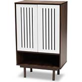 Meike 2 Door Shoe Cabinet in Walnut Brown & White Finish Wood