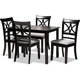 Clarke 5 Piece Dining Set in Gray Fabric & Espresso Finish