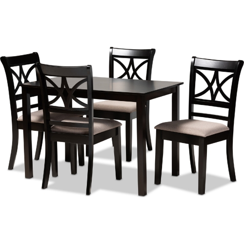 Clarke 5 Piece Dining Set in Sand Fabric & Espresso Finish