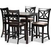 Chandler 5 Piece Counter Dining Set in Sand Fabric & Espresso Finish