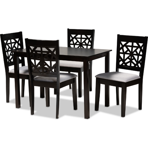 Jackson 5 Piece Dining Set in Gray Fabric & Espresso Finish