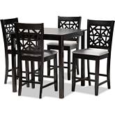 Devon 5 Piece Counter Dining Set in Gray Fabric & Espresso Finish