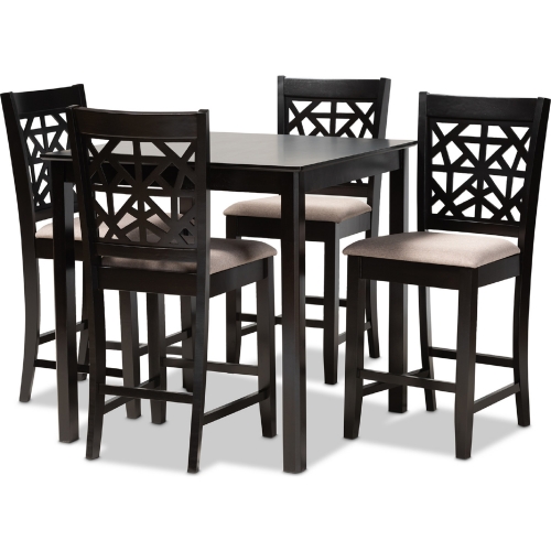 Devon 5 Piece Counter Dining Set in Sand Fabric & Espresso Finish