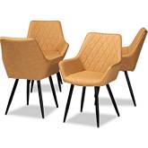 Astrid Dining Chair in Tan Leatherette & Black Metal (Set of 4)