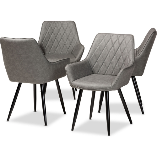 Astrid Dining Chair in Gray Leatherette & Black Metal (Set of 4)