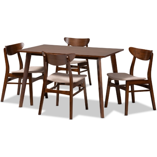 Orion 5 Piece Dining Set in Beige Fabric & Walnut Finish